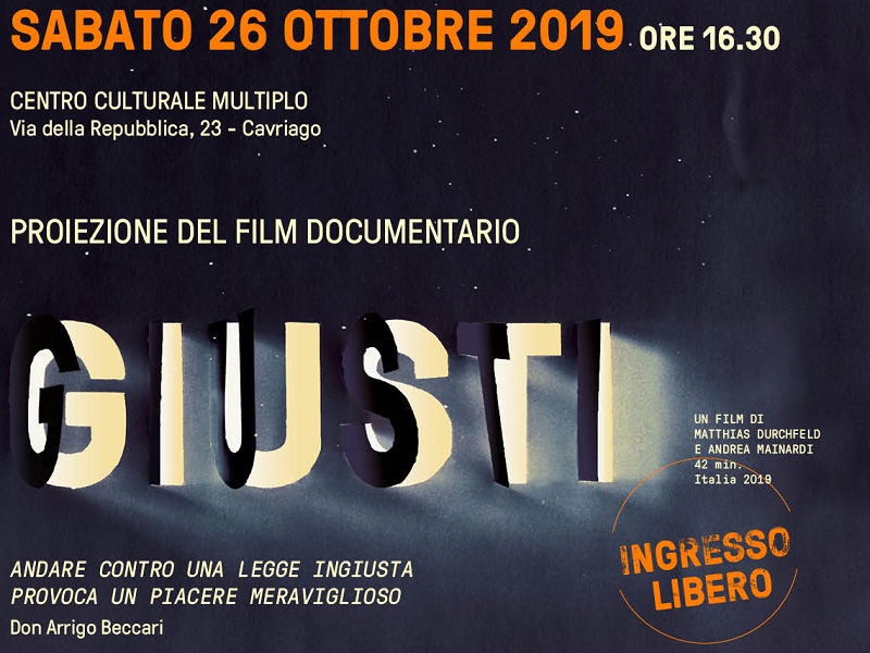 Proiezione di “Giusti” e incontro con gli autori al Multiplo di Cavriago