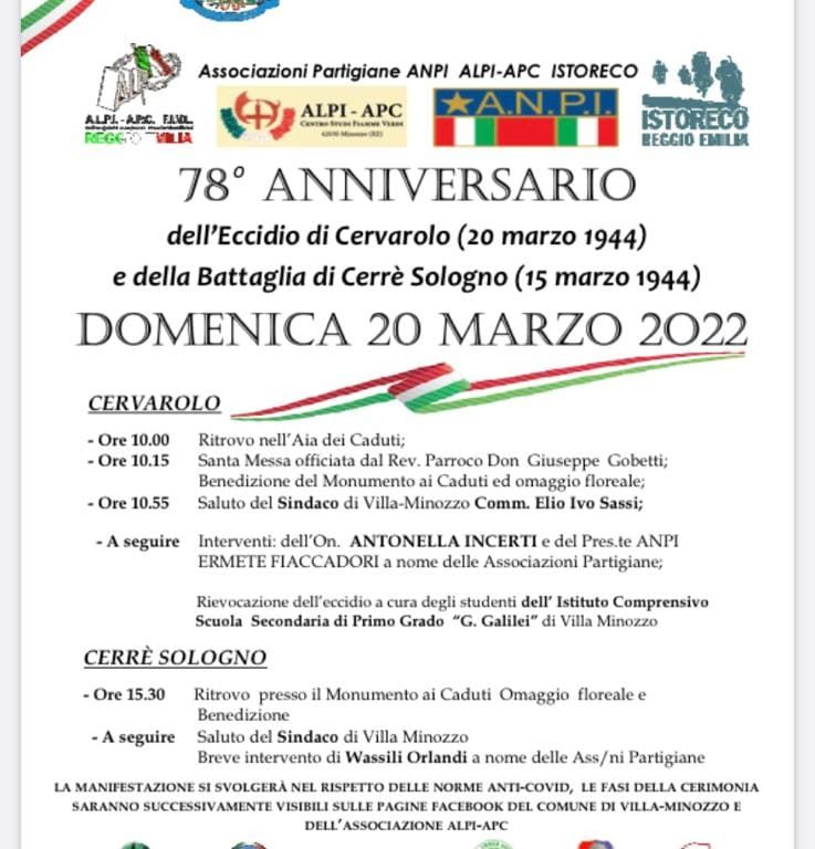 78° Anniversario dell’Eccidio di Cervarolo e della Battaglia di Cerré Sologno