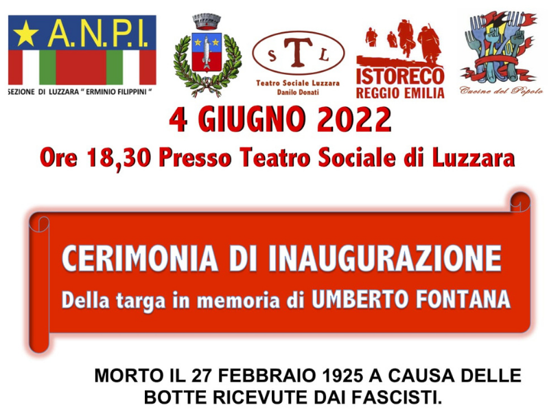 Luzzara, posa della targa per Umberto Fontana, ucciso dai fascisti nel 1925