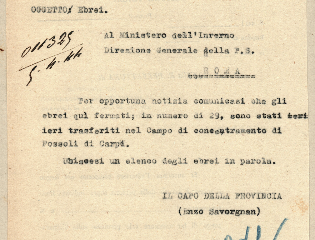 “Oggetto: Ebrei”: 80 anni fa gli ebrei reggiani vengono mandati al campo di Fossoli