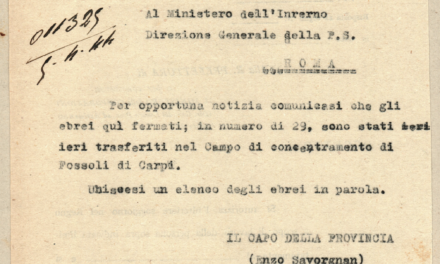 “Oggetto: Ebrei”: 80 anni fa gli ebrei reggiani vengono mandati al campo di Fossoli